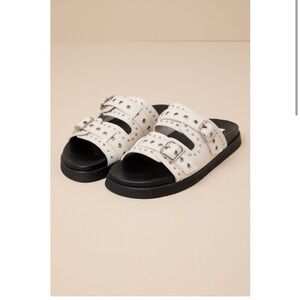 Steve Madden Melanie Bone Leather Buckled Slide Sandals